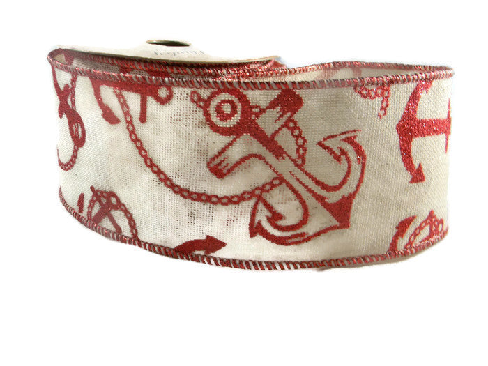 Red glitter Nautical/Anchor Burlap Ribbon