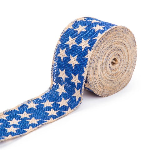 Blue Star Burlap Ribbon Wired