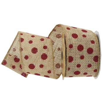 Red Polka Dot Burlap Ribbon Wired