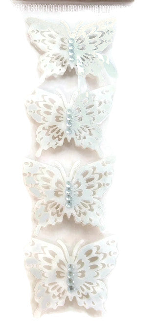 3d Butterfly Stickers White Paper Lace with Rhinestones