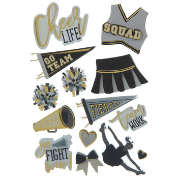 3d Cheerleader Stickers Black Gold