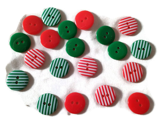 Christmas Red Green Striped Buttons Assortment