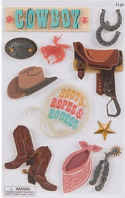 Cowboy 3d Scrapbook Stickers Set - 11 Pieces