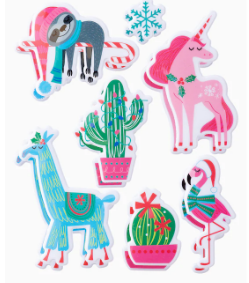 Christmas Unicorn, Sloth, Llama & More Puffy Stickers - TWO Sheets!