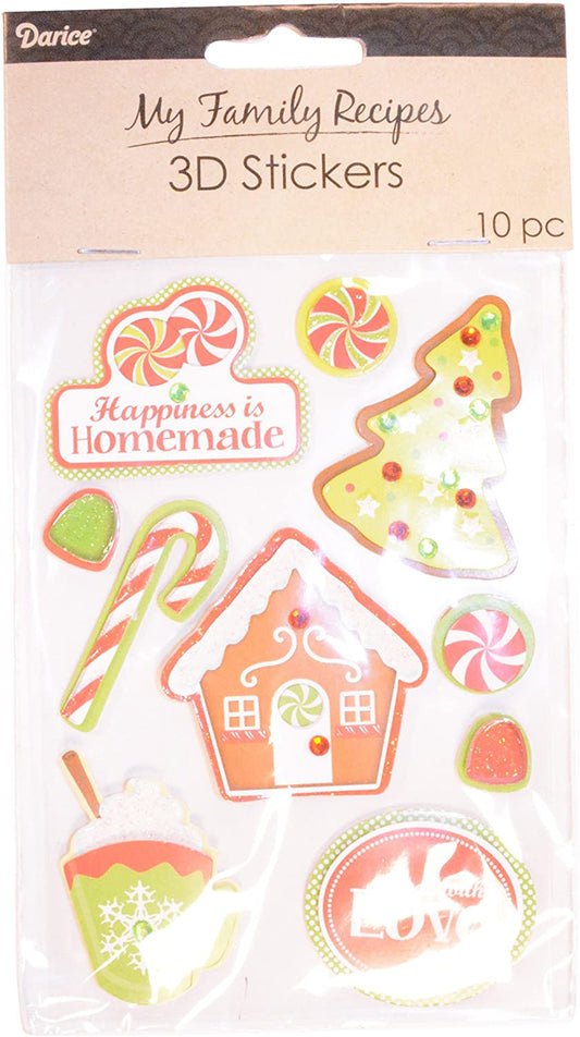 Whimsical Christmas Recipe Themed 3D Stickers