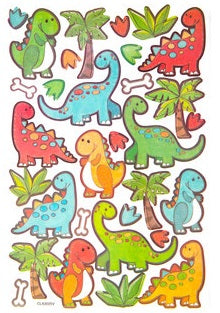 Glitter Fun Cutesy Bright Color Dinosaur Stickers