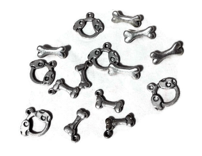 Silver Dog Bone Charms and Connector Findings Set