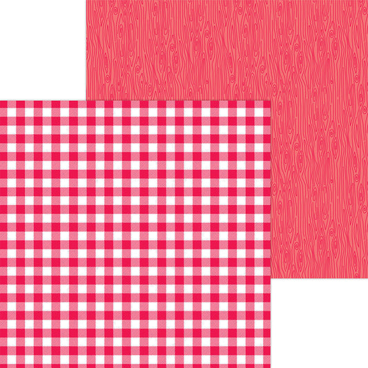 Ladybug Red Buffalo Plaid Woodgrain Paper