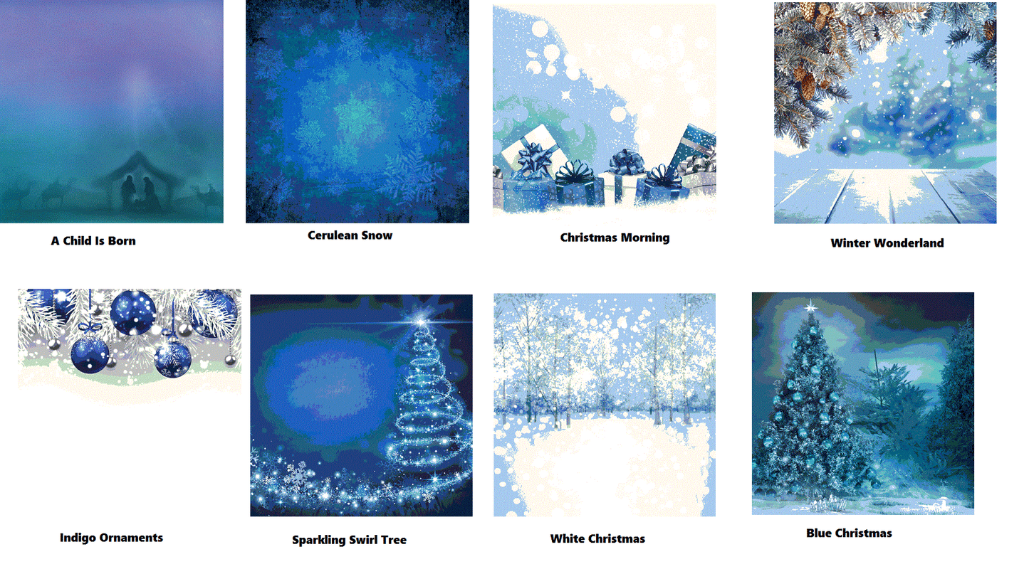 Blue Christmas Scrapbook Paper Set 8 Pieces