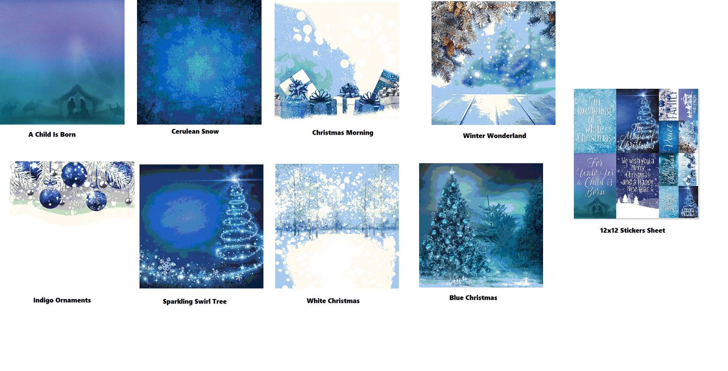 Blue Christmas Scrapbook Papers & Stickers Set