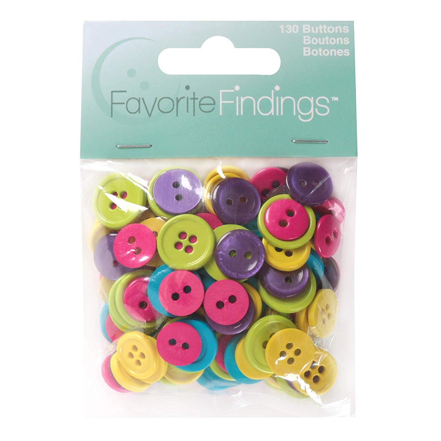 Fun Assorted Colored Round Buttons Set 130ct
