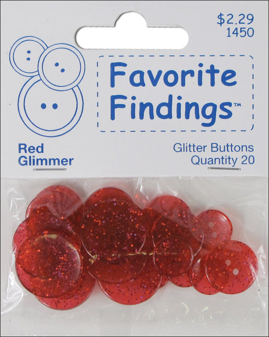 Red Glimmer Clear Buttons Set - 20 Pieces