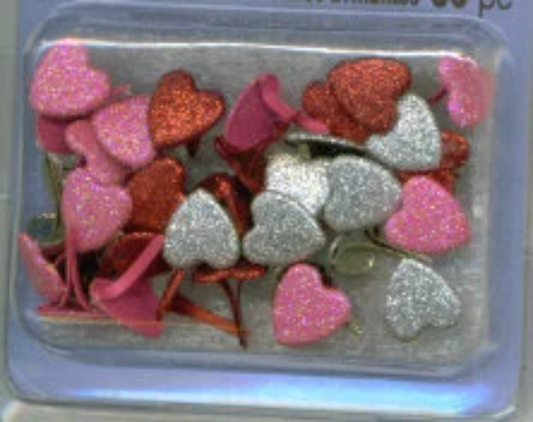 Red Pink Silver Glitter Hearts Brads Paper Fasteners
