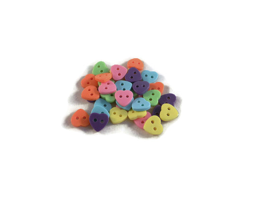 Pastel Assorted Heart Buttons - 36pc - 2 Hole Sewing