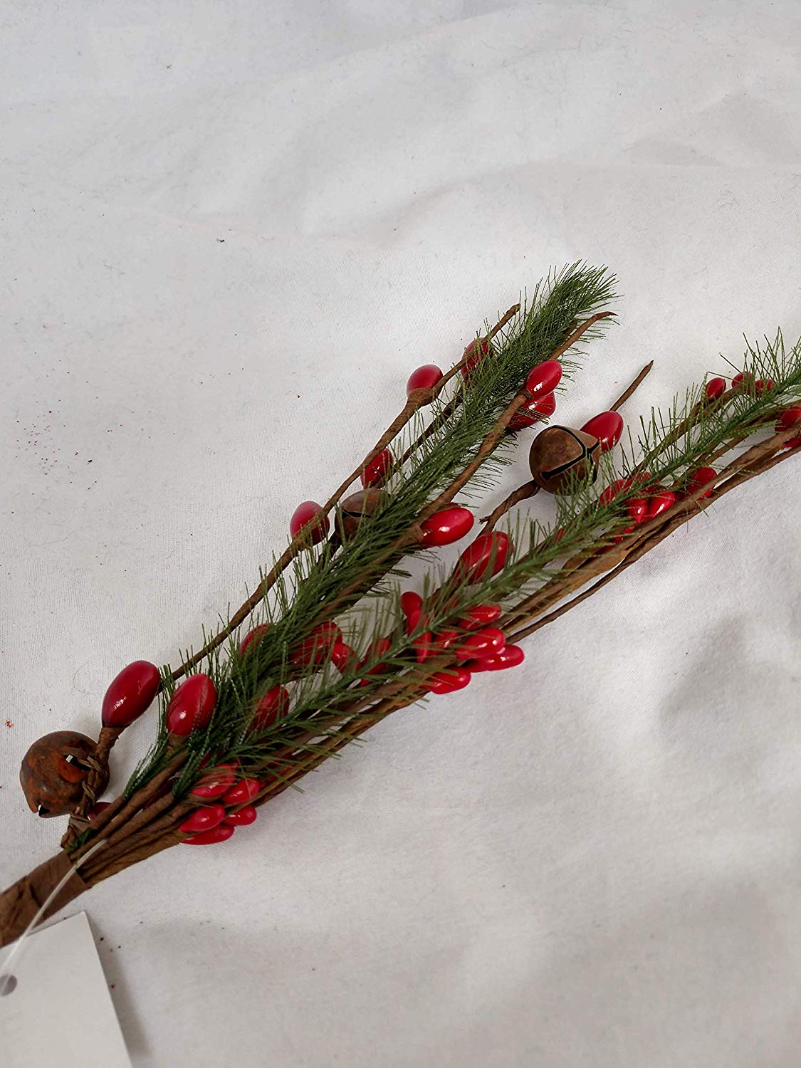 Holly Floral Pick with Rusty Jingle Bells