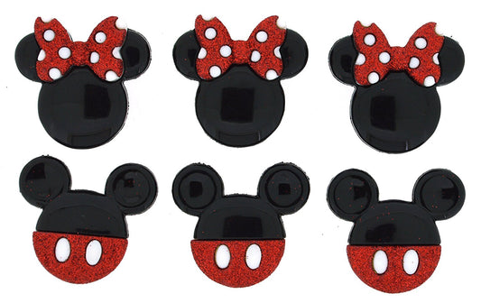 Mickey And Minnie Glitter Disney Character Button Embellishments
