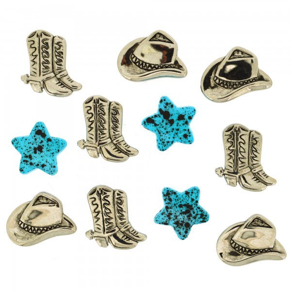 Cowboy Buttons - Silver Hats & Boots