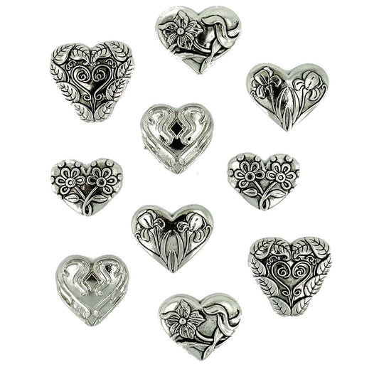 Silver Heart Buttons Assortment Set