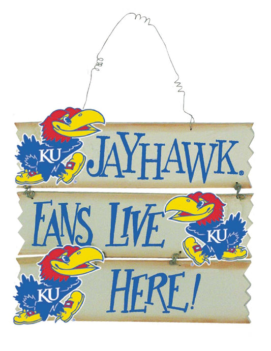 Kansas Fans Live Here Jayhawks Wood Slat Sign