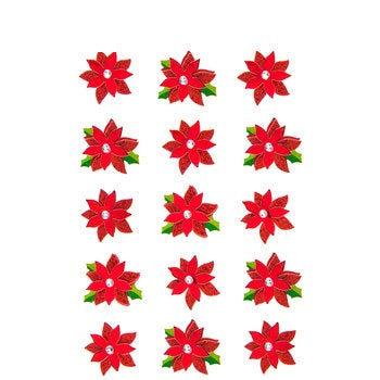 Glitter & Foil Christmas Poinsettia Layered 3D Stickers - 15 Pieces