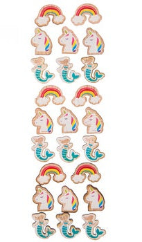 Wood Unicorn and Mermaid Stickers Set - 24 Pieces