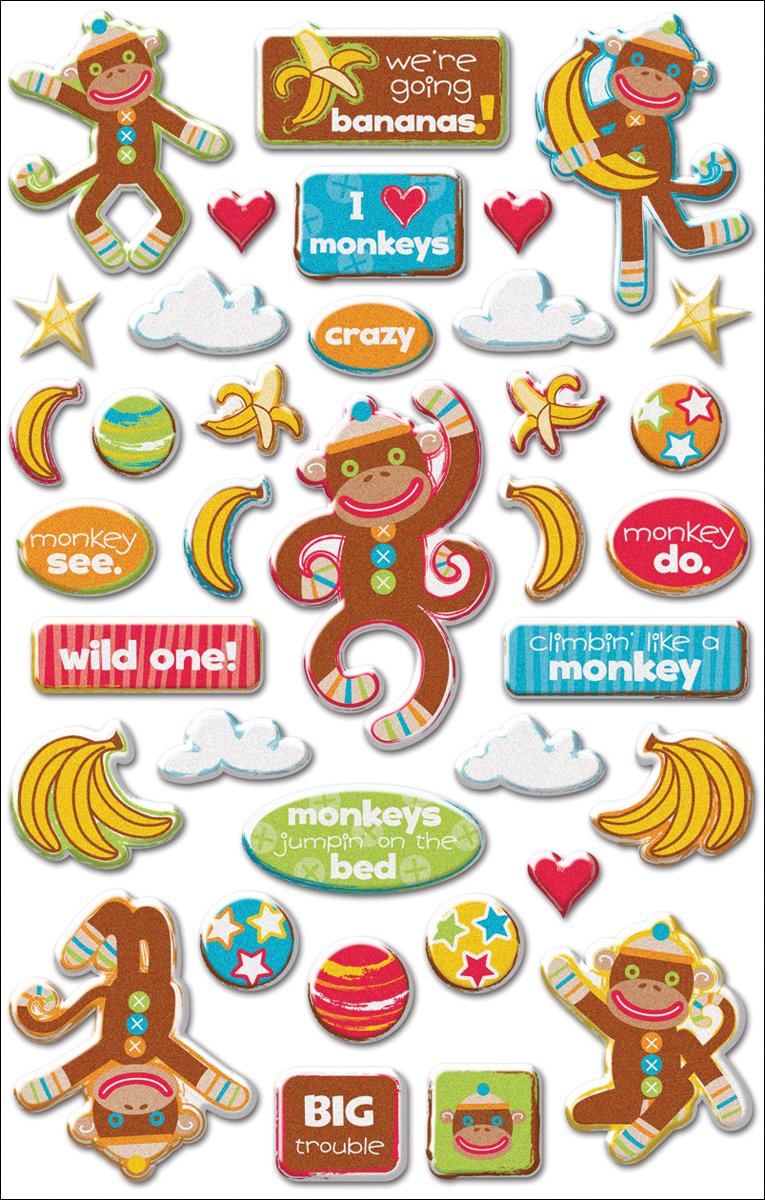 Monkey Business Glitter Epoxy Stickers Set