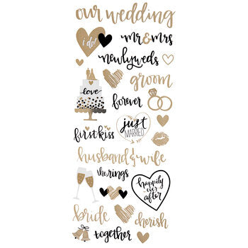 Black & Gold Foil Newlywed Wedding Phrase Stickers