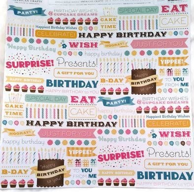 Bright Birthday Word Phrases 12x12 Scrapbook Paper - 4 Sheets