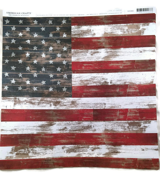 Distressed Americana Flag USA 12x12 Scrapbook Paper - 4 Sheets