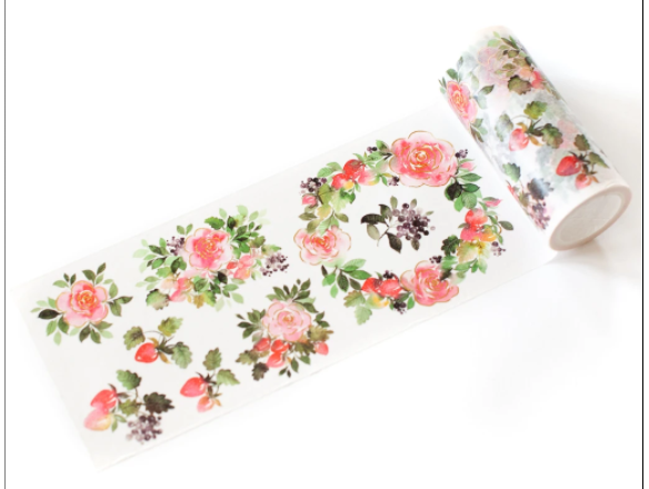 Pinkfresh Blossoms and Berries Washi Tape - 4 Inches Wide