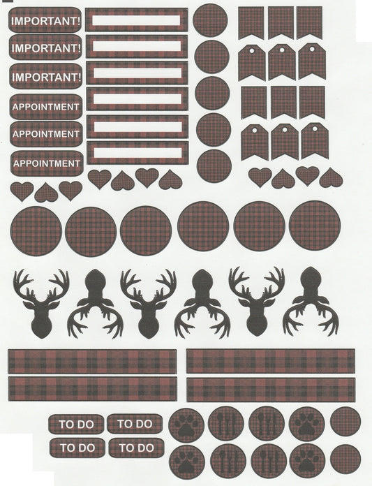 Buffalo Plaid Woodland theme Planner Stickers Set 70pc