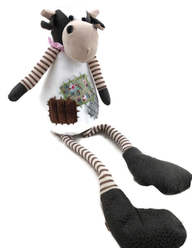 Girl Quilt Patch Cow with Dangle Legs