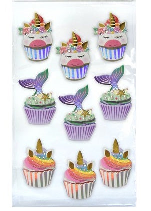 Unicorn & Mermaid Cupcake Birthday Stickers
