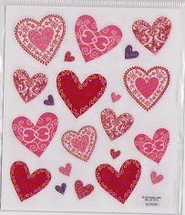 Red Patterned Glitter Heart Stickers