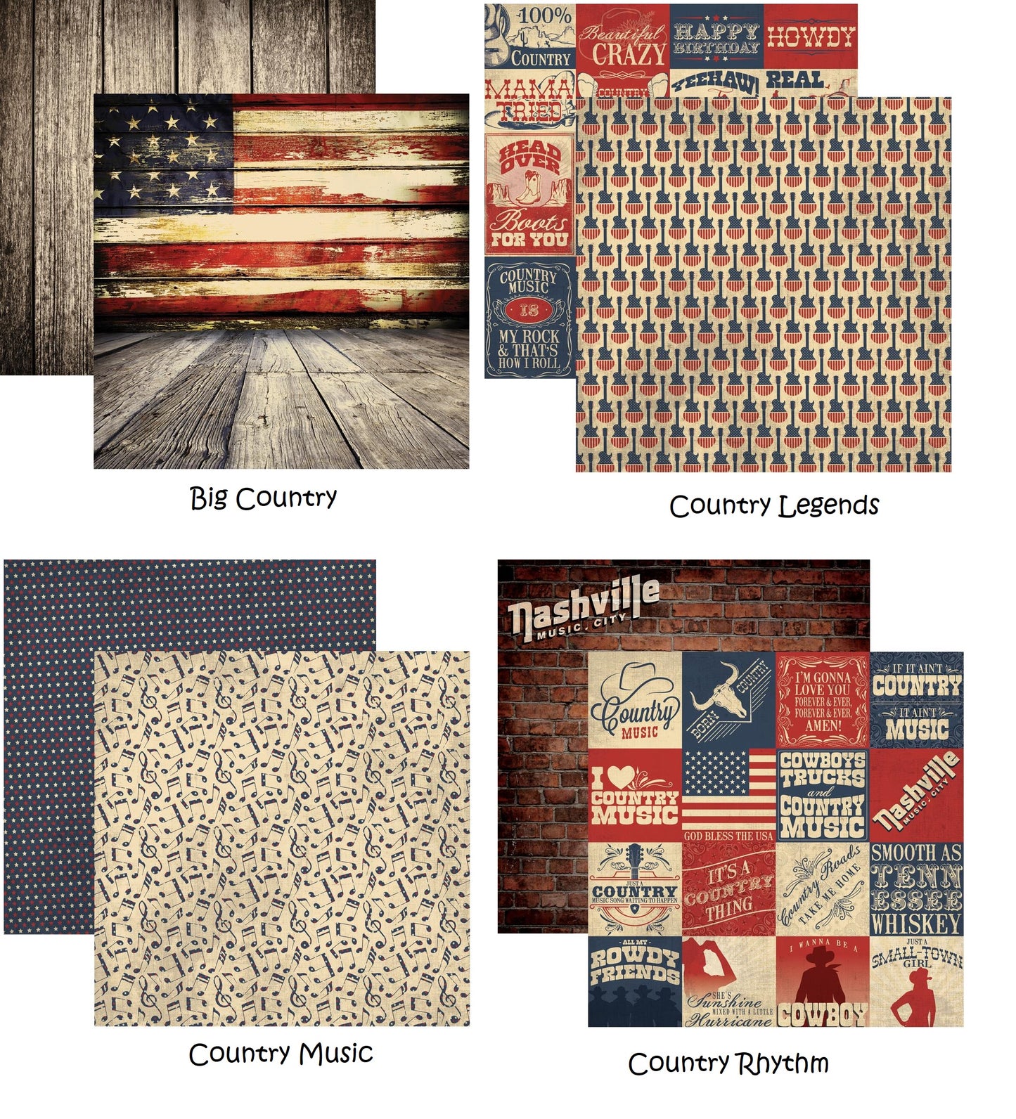 100% Country 12x12 Scrapbook Paper Set - 4 Sheets – Country Croppers