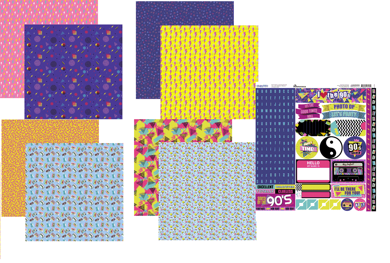 90s Flashback - 12X12 Scrapbook Papers & Stickers Set