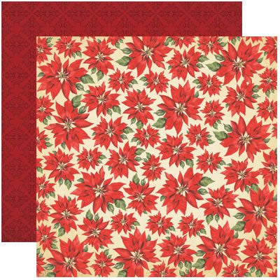 Red Poinsettia Christmas Scrapbook Paper 12x12