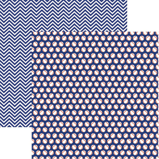 Reminisce Baseball Blue Scrapbook Paper