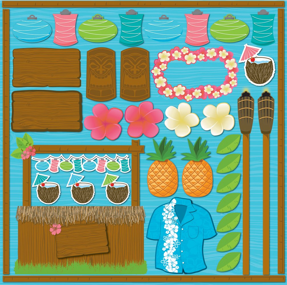 Luau Icon Die Cut Cardstock Stickers Set, 12