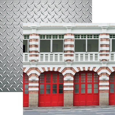 Firefighter Fire Station Scrapbook Paper by Reminisce
