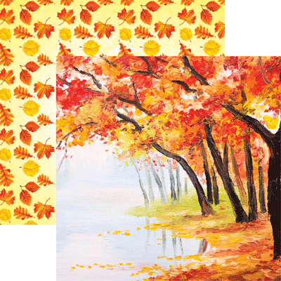 Reminisce Watercolor Fall Leaves Scrapbook Paper 12x12
