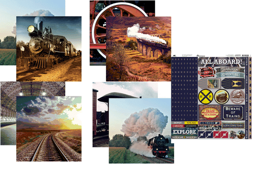 All Aboard Train Scrapbook Papers and Stickers by Reminisce