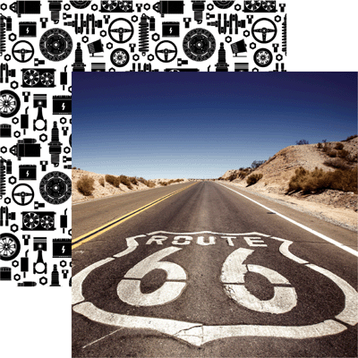 Route 66 Classic Cars Scrapbook Paper  by Reminisce