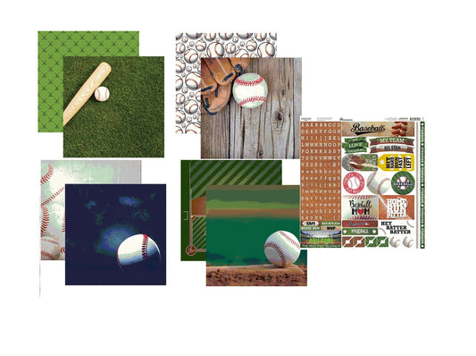Game Day Baseball Scrapbook Papers and Stickers