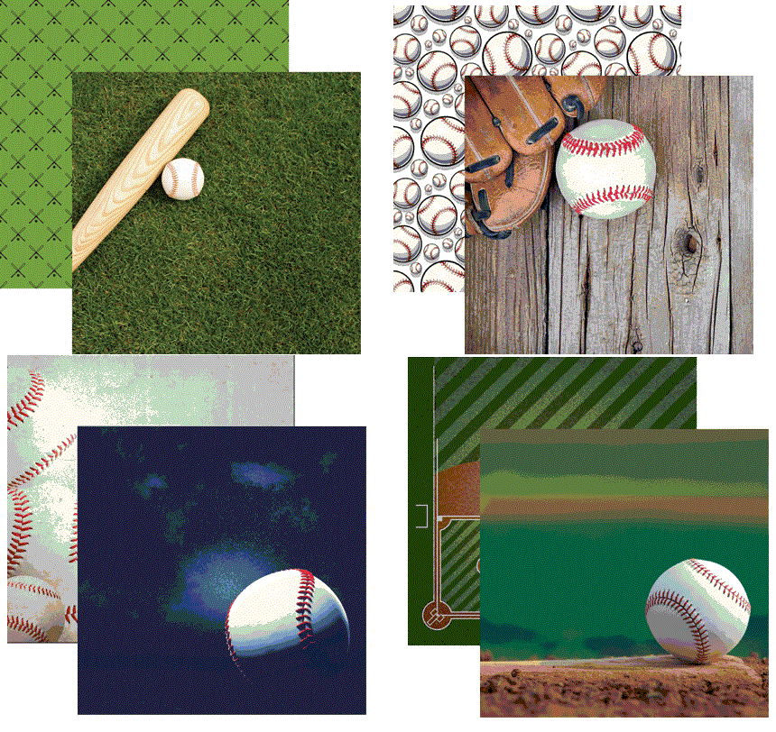 Baseball Game Day 12x12 Double Sided Papers Set of 4 Sheets