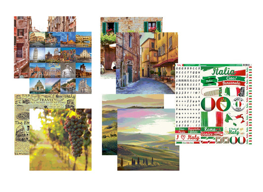Italy Scrapbook Papers and Stickers Set