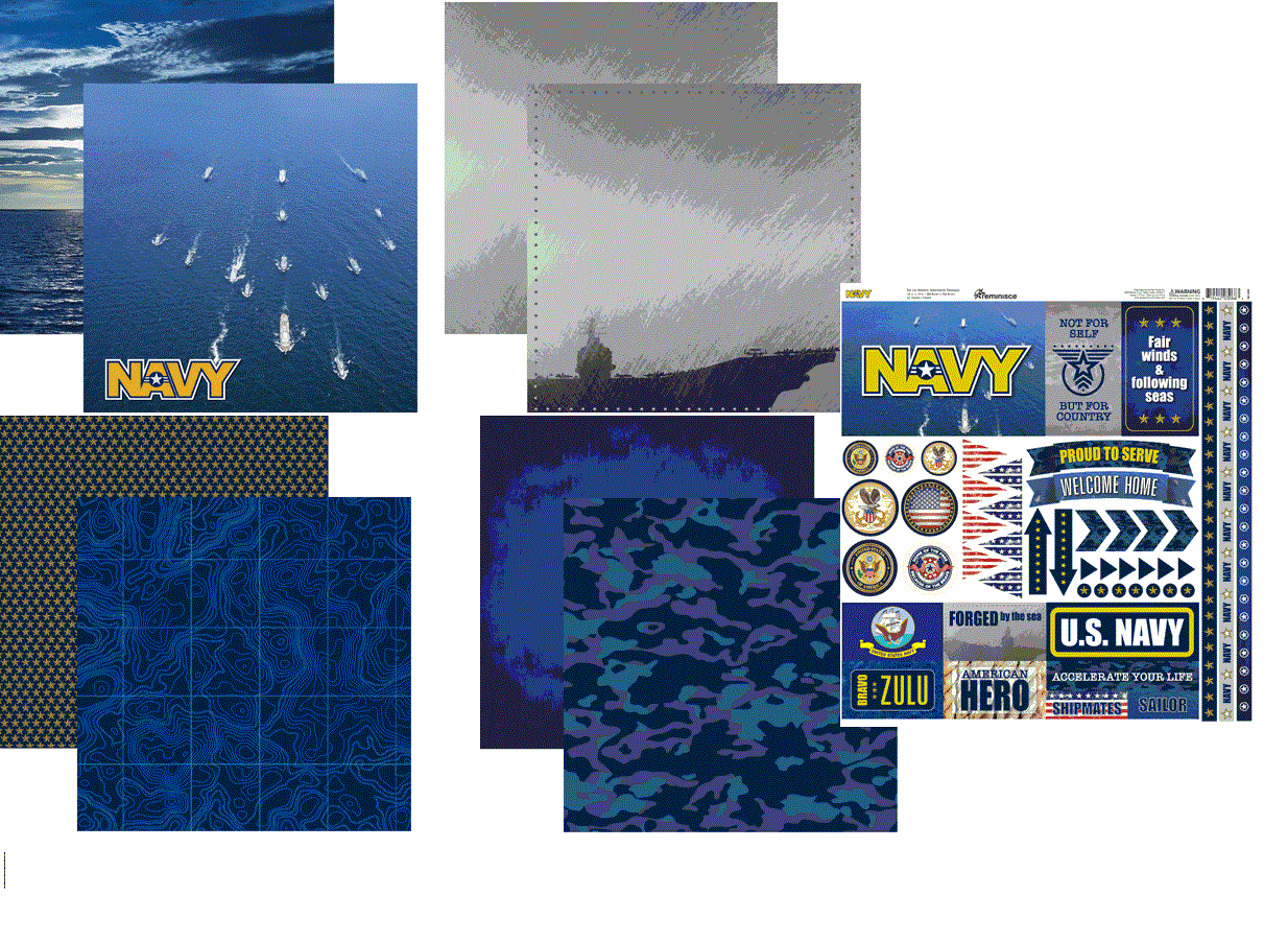 Navy Scrapbook Papers and Stickers Set