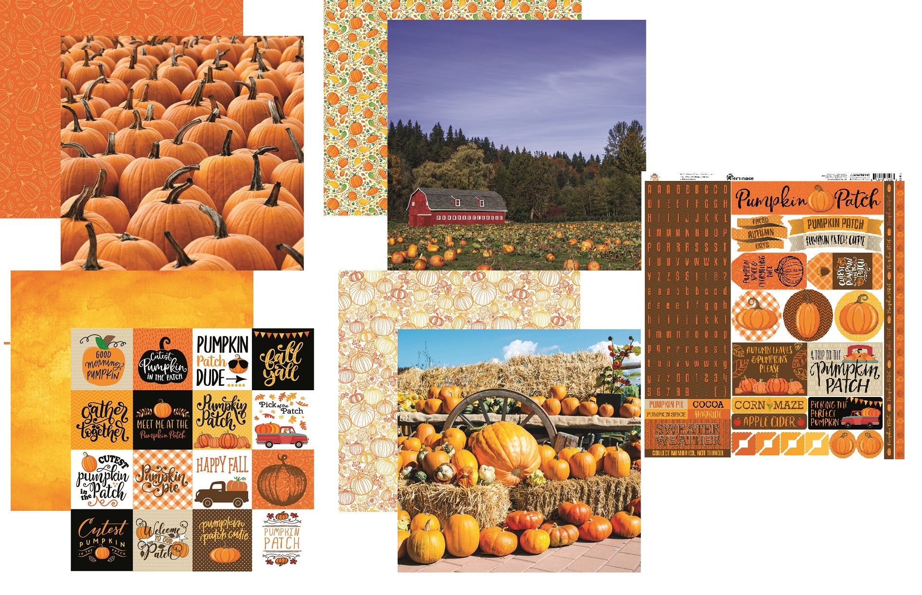 Pumpkin Patch Scrapbook Papers and Stickers Set