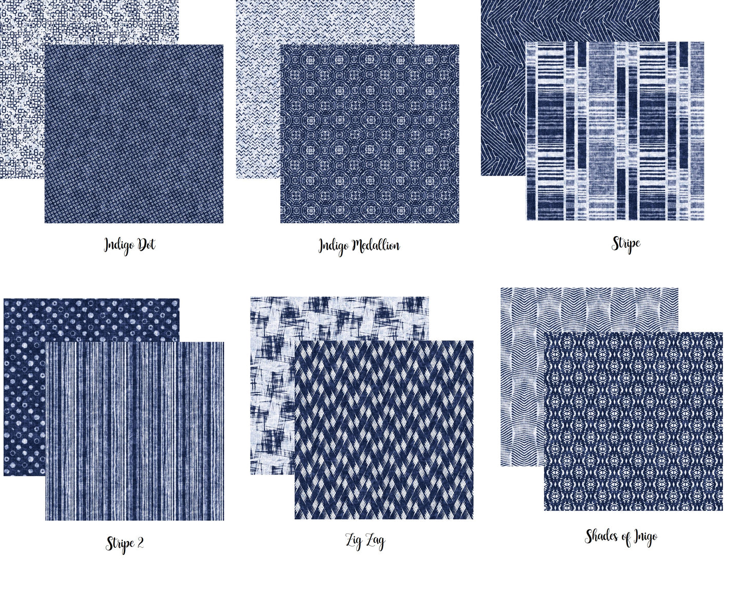 Shades of Indigo Scrapbook Papers Set 12x12 - 6 Sheets