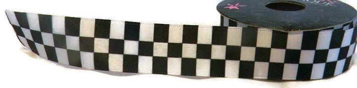 7/8In Black/White Checkered Ribbon - 5 Yards
